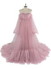 Long Sleeve Maxi Party Dress pink Off Shoulder A-Line Photoshoot Dress Mychicdress